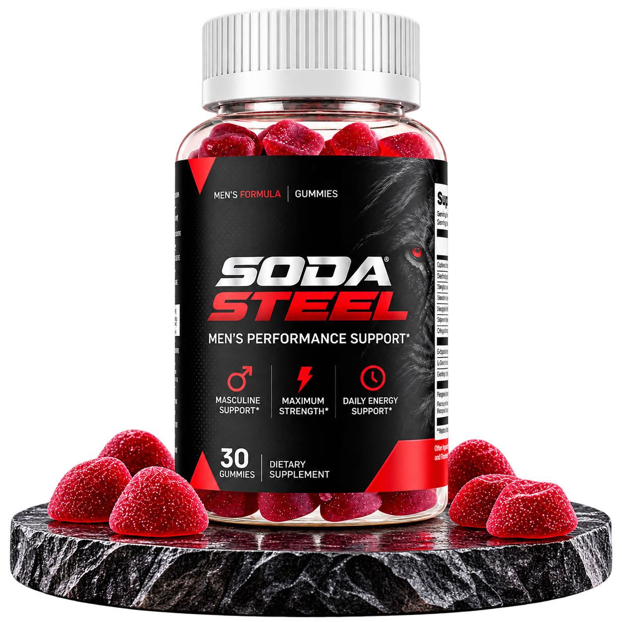 Soda Steel supplement bottle